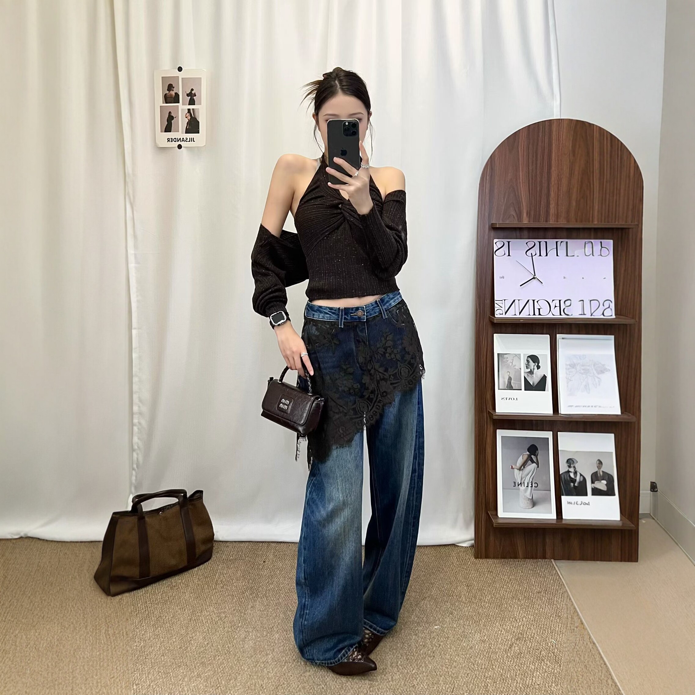 拼蕾丝屁帘牛仔裤女2026新款早秋