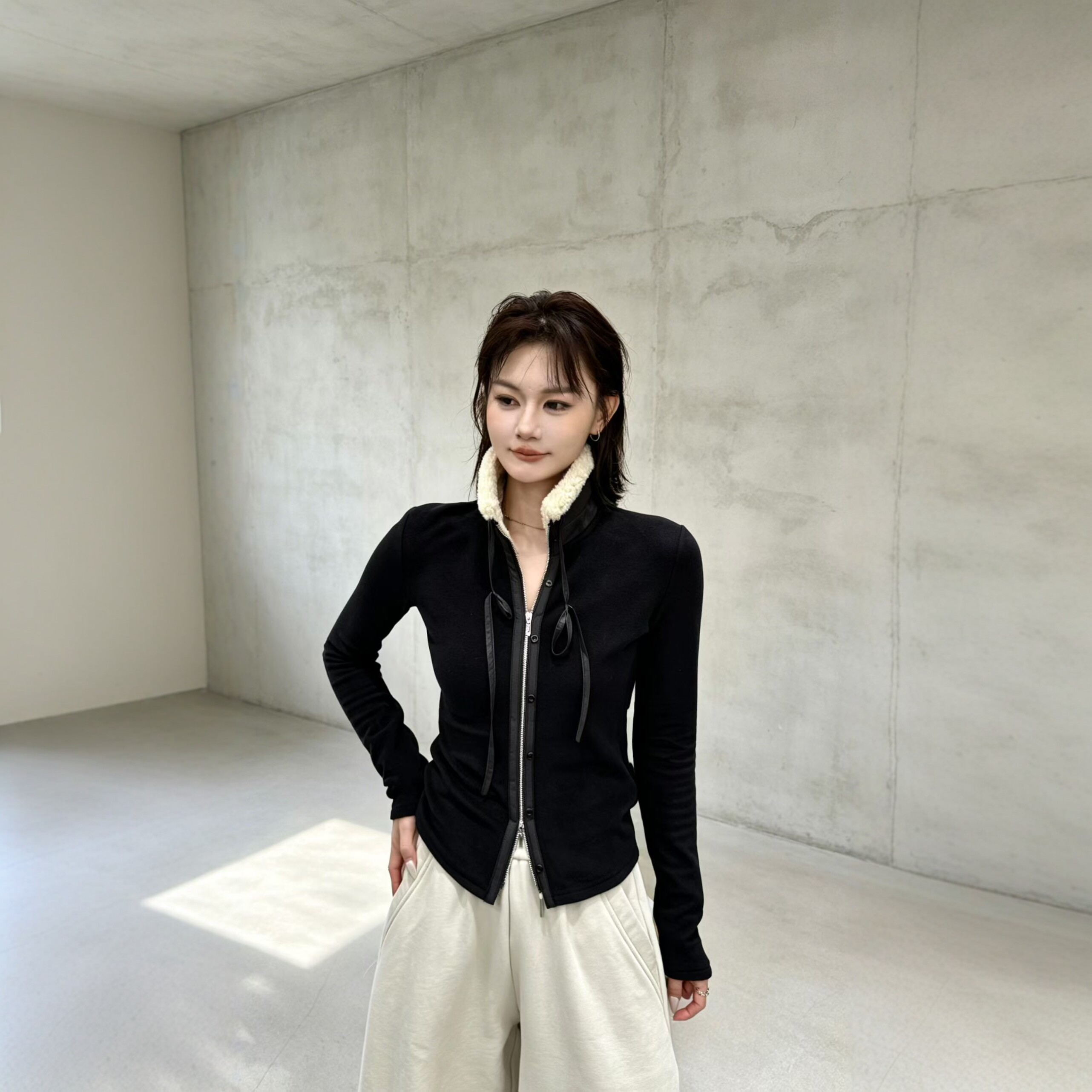 羊羔毛领休闲拉链磨毛卫衣女2026