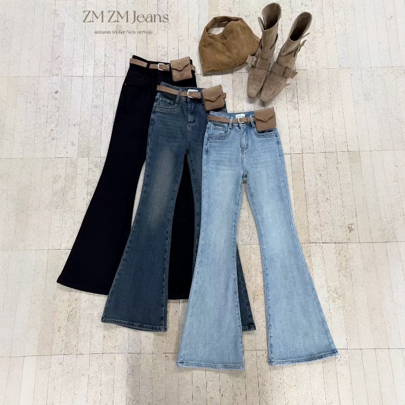 ZM复古时尚配腰包加绒牛仔裤女潮