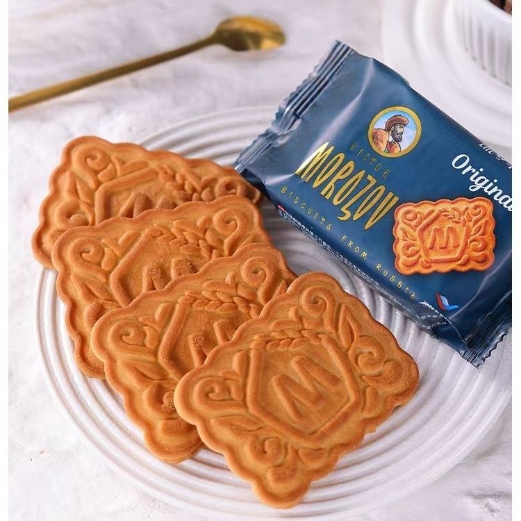 俄罗斯饼干原装进口牛奶味可可味原味饼干午休办公休闲零食46g