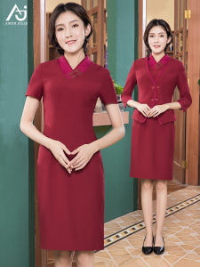 中国风职业装女连衣裙盘扣旗袍吉祥空姐制服复古茶服工作服秋款