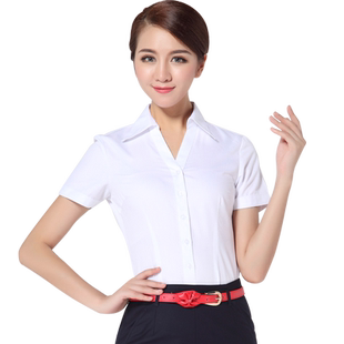 面试衬衫女职业装女小V领短袖OL修身酒店物业工作服衬衣2025春季