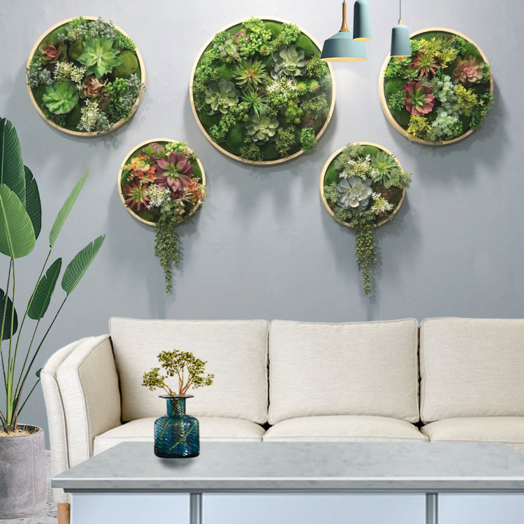圆形壁挂仿真植物壁饰墙面装饰多肉挂件家居饰品组合创意立体挂画图片