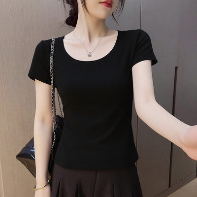夏季纯棉圆领修身显瘦短袖T恤女