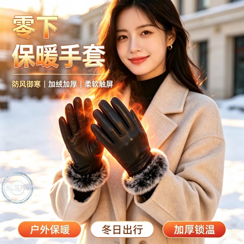 【厂家成本出】真皮手套女男冬季骑行羊皮手套加绒加厚保暖可触屏