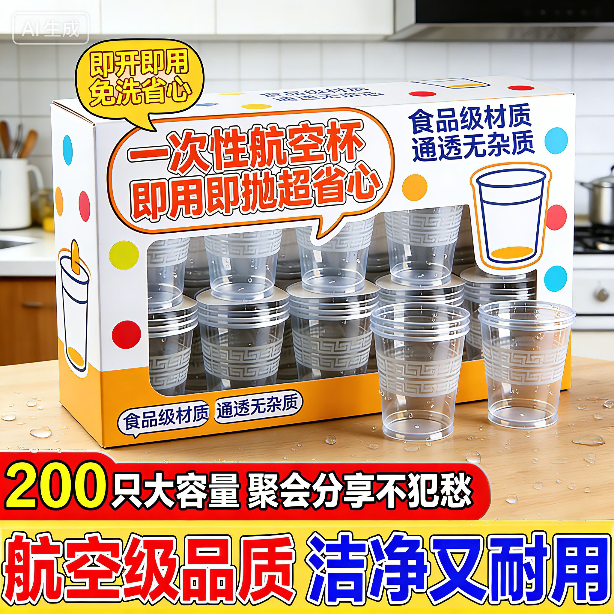 加厚加硬食品级航空杯一次性硬式透明水杯茶杯啤酒杯咖啡杯大容量