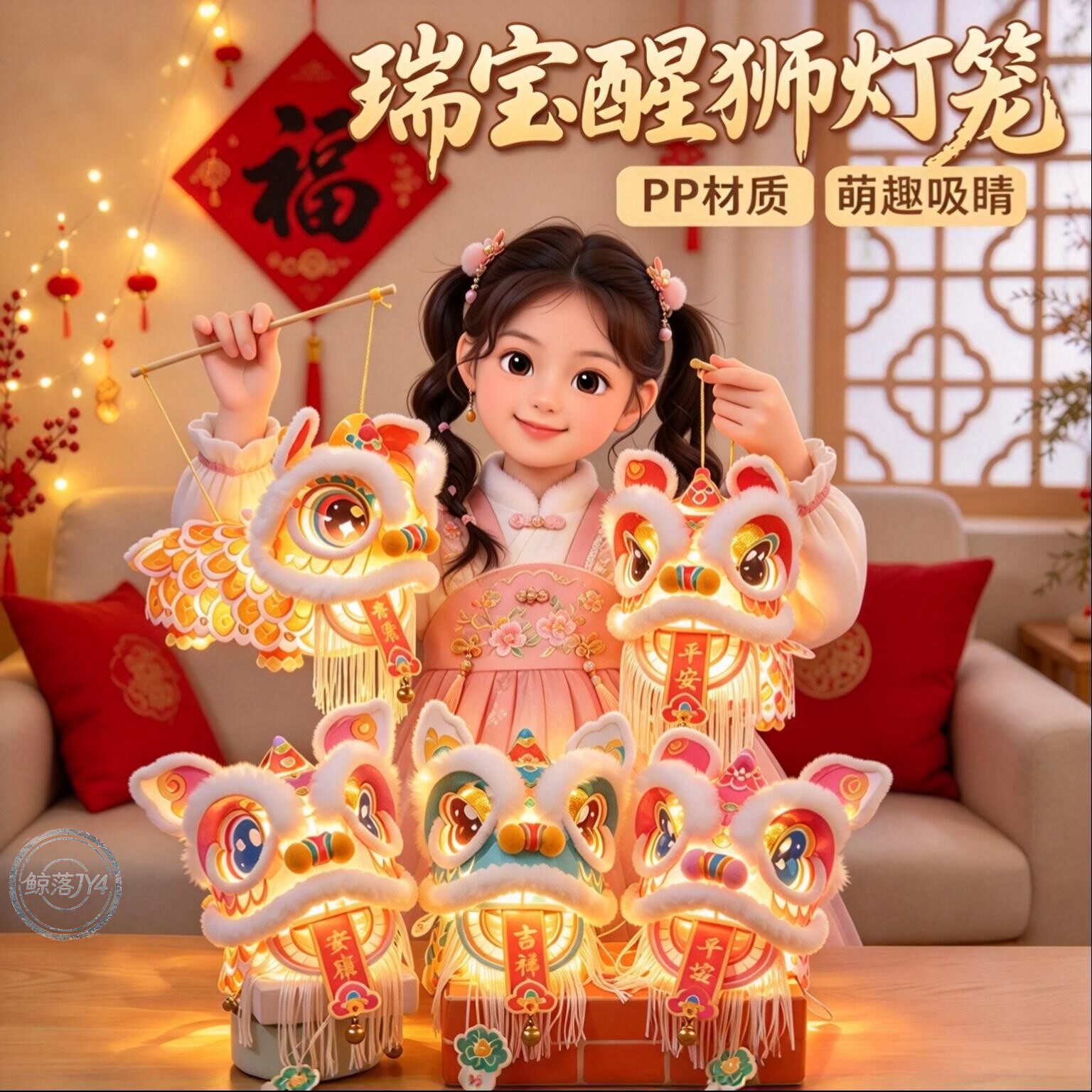 批发专属】十个中秋节手工diy国风醒狮灯笼儿童材料手提舞狮花灯图片