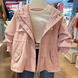 休闲连帽风衣中大童百搭外套洋气潮 女童装 童装 2025春秋新款
