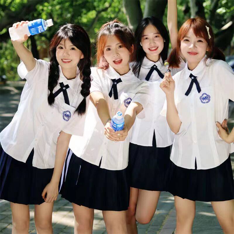 台湾附中校服jk制服风琴褶短袖白衬衫初中高中学生学院风毕业班服