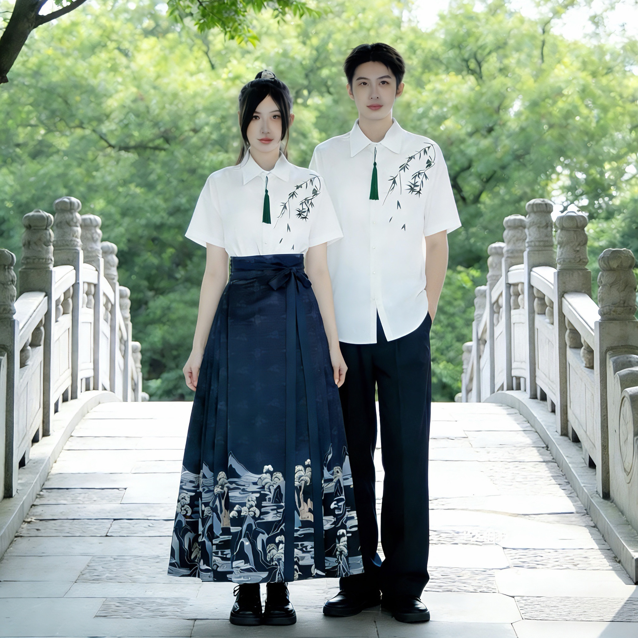 新中式汉服初中高中学生合唱朗诵演出服古风马面裙毕业照班服套装