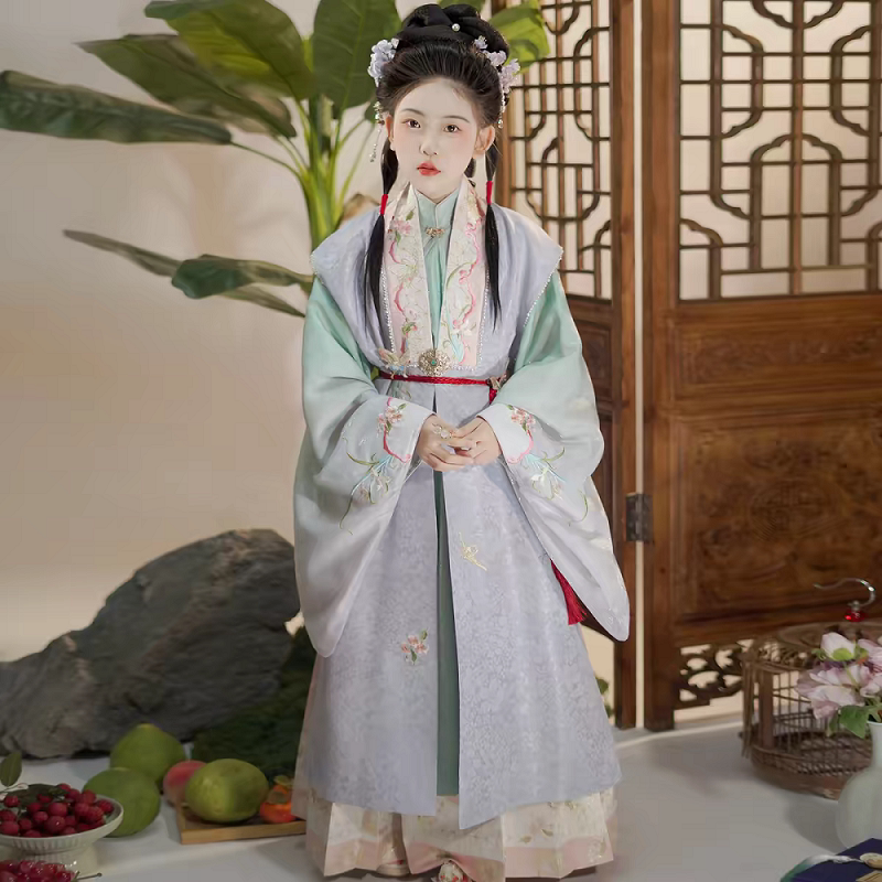 黛玉原创新款中高端刺绣晚明风明制比甲套装儿童汉服国风女童汉服图片