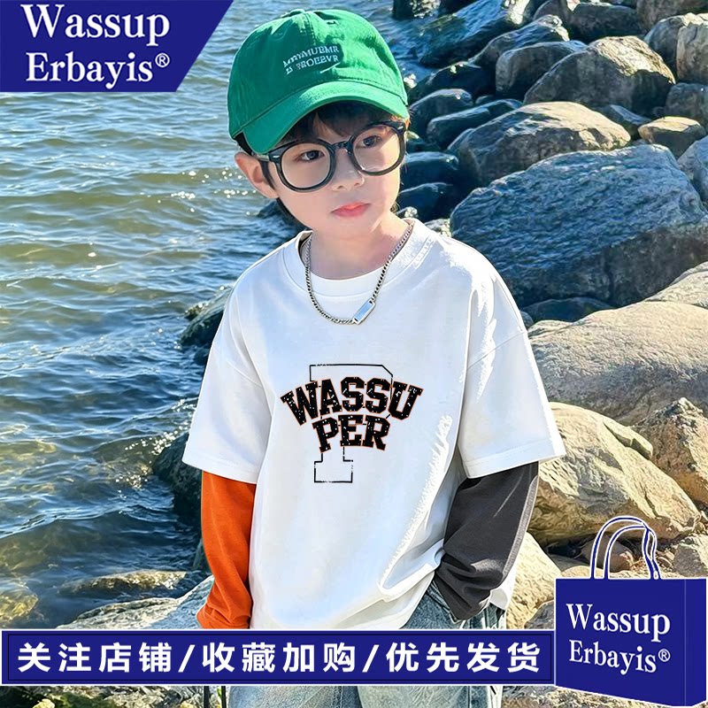 假两件男童t恤纯棉长袖