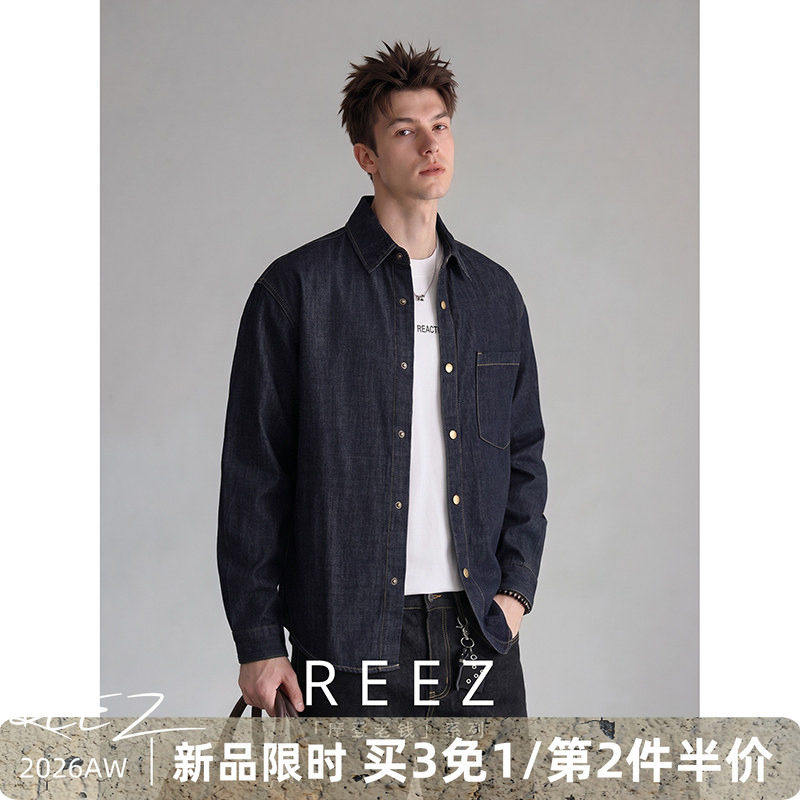 REEZ 『莱赛尔&苎麻』复古水洗原牛色牛仔长袖衬衫男秋季宽松潮牌