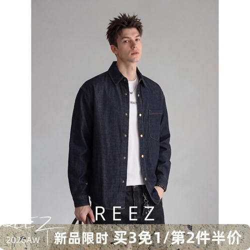 REEZ 『莱赛尔&苎麻』复古水洗原牛色牛仔长袖衬衫男秋季宽松潮牌