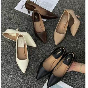 大姚家女鞋25新款高跟鞋累脚大姚女鞋家气质尖头鞋细跟时尚软皮作