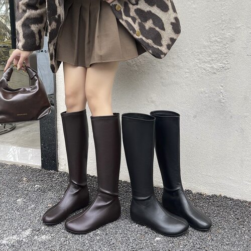 MissBeney滨莉小姐女鞋新款长筒靴内增高4.5cm方头弹力瘦瘦靴软皮