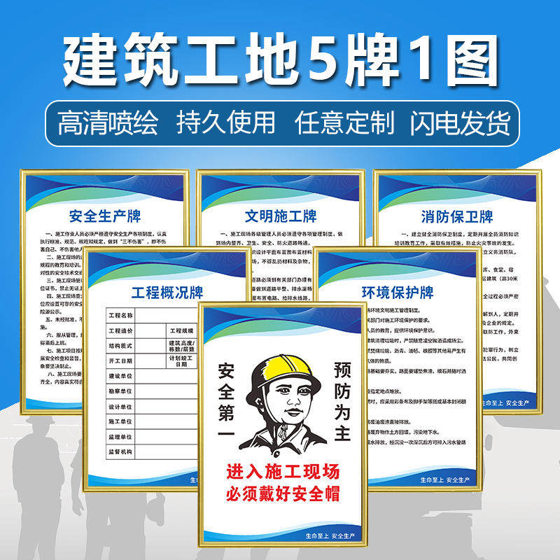 建筑工地专案施工现场五牌一图牌八大员岗位职责制度牌安全生产文