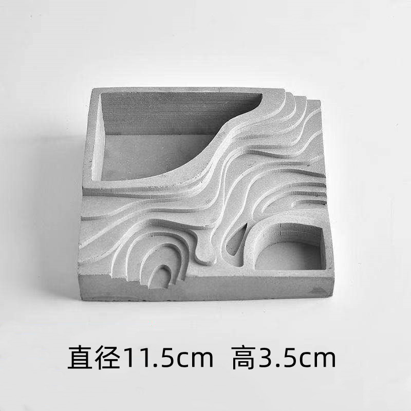 北欧简约室内桌面水泥方形多肉植物网红迷你花盆多肉盆配竹托套装
