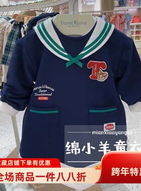 奥莱2022秋小熊童装女宝学院风长袖蓝色连衣裙T0OM223852A