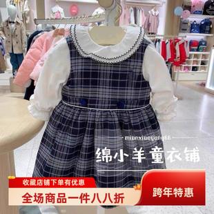 正品2025秋冬季新款小熊童装女宝婴童背带裙英伦风格子裙