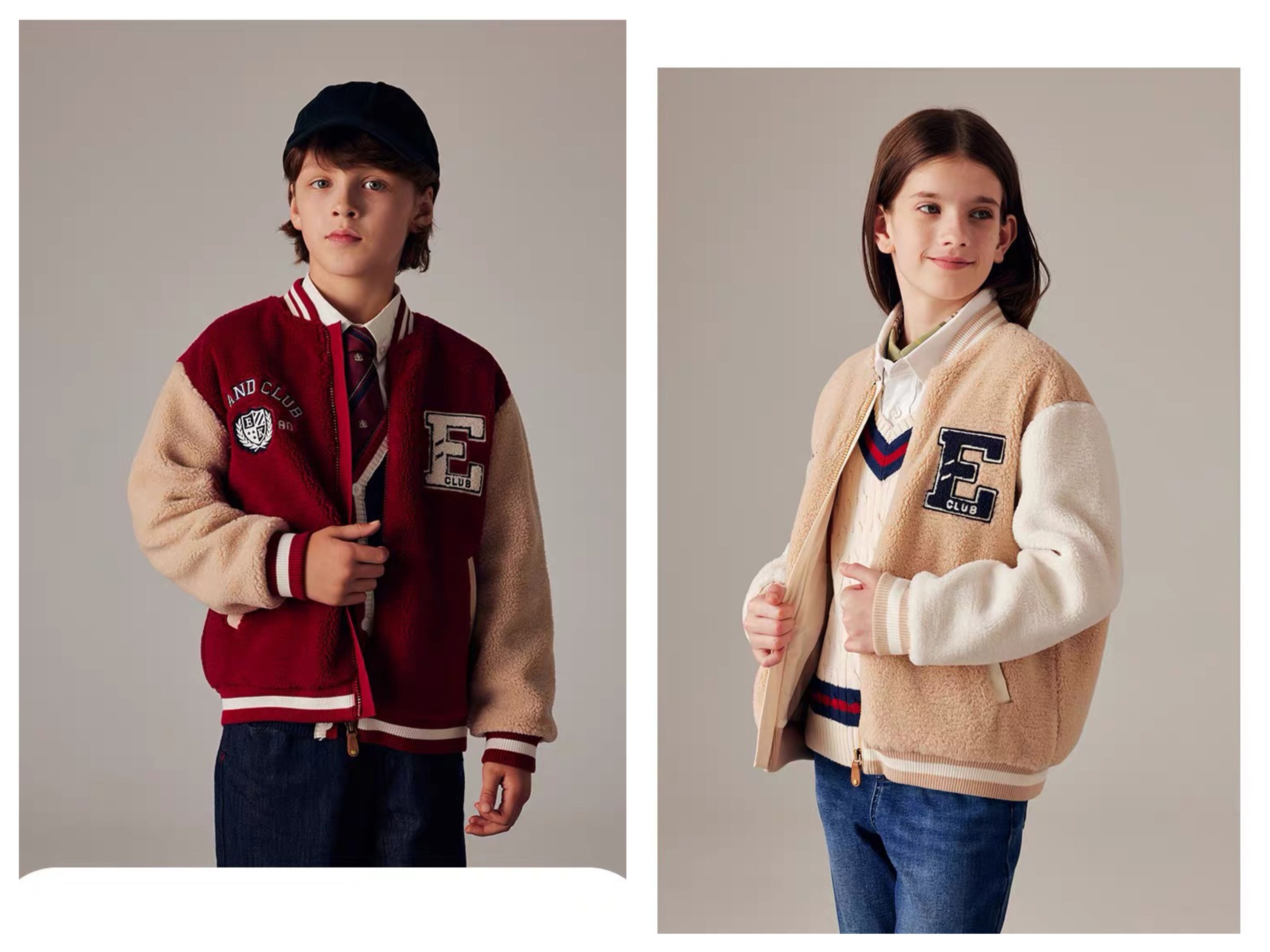 正品2025秋冬新款小熊童装男女童外套秋冬季刺绣仿羊羔绒棒球服