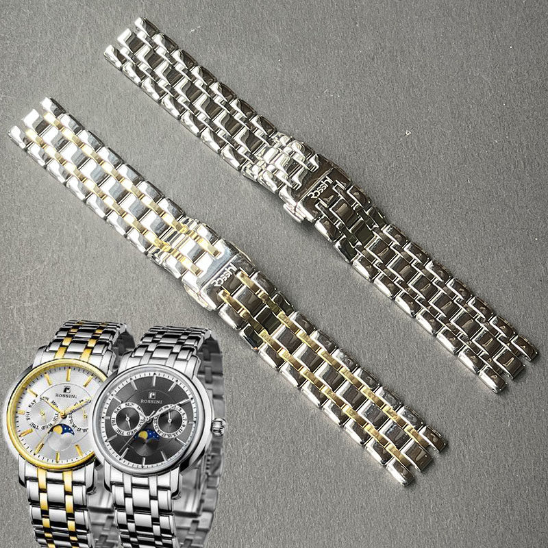 罗西尼男表5567原装钢带间金色蝴蝶扣原厂表带5568凹凸形真皮正品