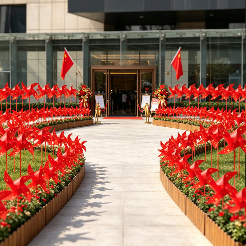 欢度国庆中秋节公司风车氛围感拍照道具场景布置装饰小红旗仪式感