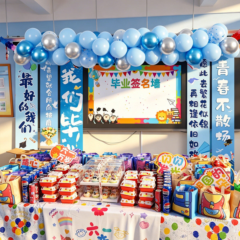 毕业季教室黑板全套班级小学六年级拍照典礼场景布置装饰气氛初中