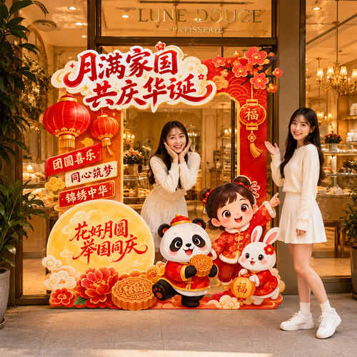 欢度中秋国庆节拍照框kt板拍照
