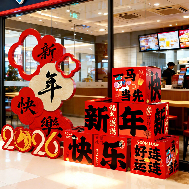马年2026店铺新年门口kt板堆堆盒场景布置过年春节装饰氛围仪式感,节庆用品/礼品,挂饰/生肖挂饰,淘宝优惠券,粉丝福利购,淘宝优惠卷