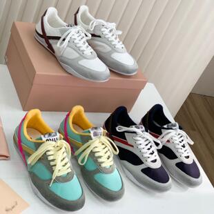 25新款miu家时尚休闲德训鞋情侣款系带真皮拼色运动鞋舒适百搭