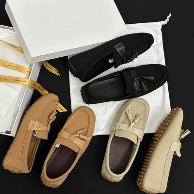 25新款TR家流苏一脚蹬飞织乐福豆豆鞋真皮柔软舒适女鞋时尚百搭