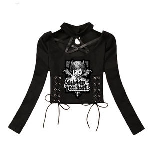 Museum暗黑风镂空长袖 印花T恤上衣 Pain 痛苦x博物馆