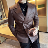 韩版修身西服麂皮绒烫金斜纹双排扣西装外套DX17-P158，男装西服，星座1606-1