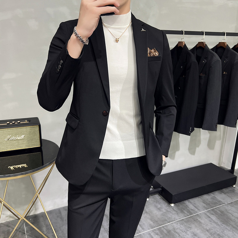 S-7XL韩版修身商务休闲西服两件套8801-P190,男装西服,星座1606-1