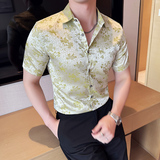 夏季提花短袖衬衣冰丝时尚休闲免熨衬衣男CS038-P58，男装T恤，星座1606-1