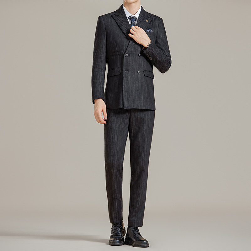 男士商务休闲西服莱赛尔醋酸条纹双排扣西装套装2531-P290,男装西服,星座1606-1