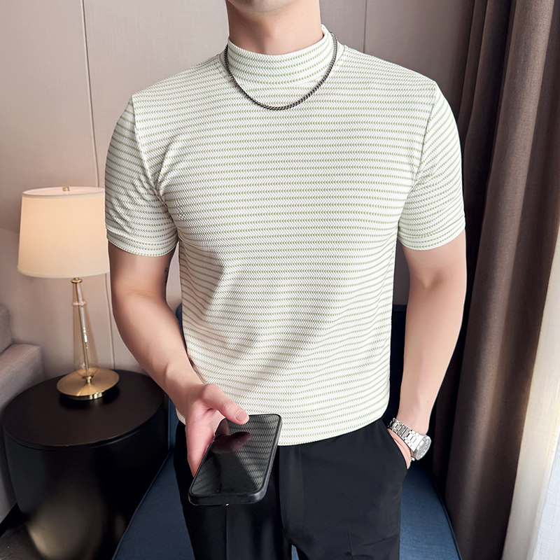 DS008-P42男士半高领短袖T恤春夏新款时尚百搭修身立体打底衫,男装T恤,星座1606-1