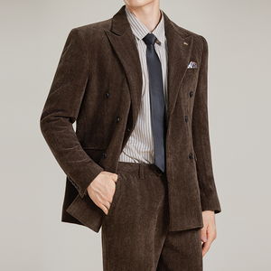 男士商务休闲西服雪尼尔人字纹双排扣西装套装2527-P220图片