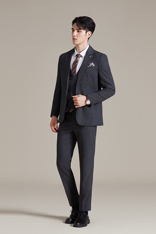 男士商务休闲西装华夫格韩版修身西服三件套2521-P280,男装西服,星座1606-1