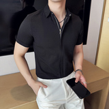 泡泡纱男士短袖拉链衬衫时尚百搭休闲免熨衬衣CS020-P63，商品下架区，星座1606-1