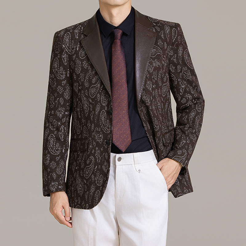 男士韩版修身西服时尚休闲提花拼皮西装外套DX70-P148，男装西服套装，星座1606-1
