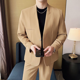 无领新中式西装微宽松版型长袖西服磁吸纽扣西服套装2505-P230，男装西服，星座1606-1