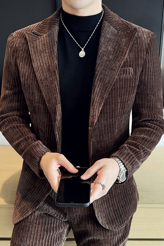 雪尼尔韩版修身西服时尚潮流西装套装LJT2420-P225,男装西服套装,星座1606-1