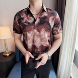 夏季碎花短袖衬衫冰丝时尚免熨衬衣男CS022-P58，男装T恤，星座1606-1