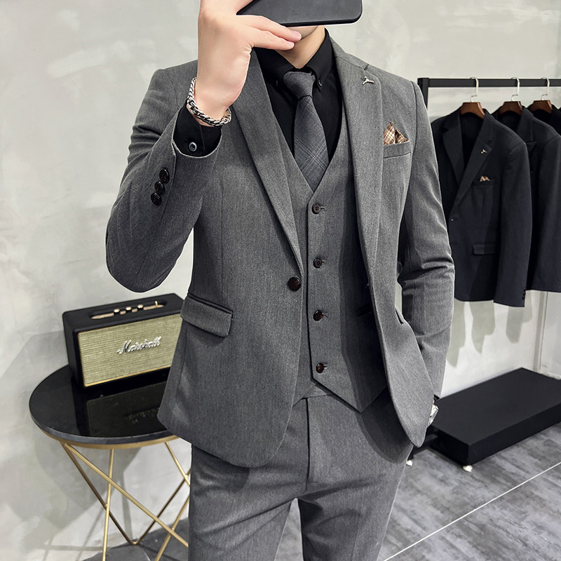 一粒扣西服套装韩版修身商务休闲西装三件套8801-P235,男装西服套装,星座1606-1