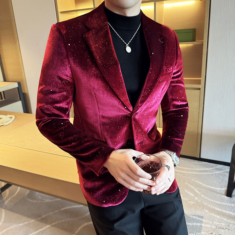 丝光绒韩版修身西服烫金时尚西装外套DX15-P148,男装西服套装,星座1606-1