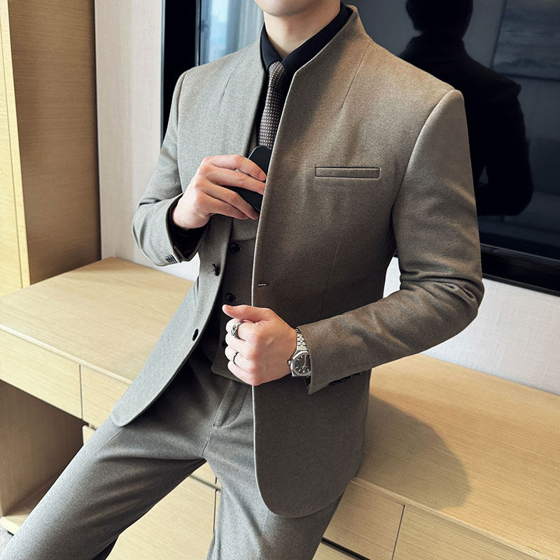 立领韩版修身商务西服毛呢西装三件套2413-P245,男装西服,星座1606-1