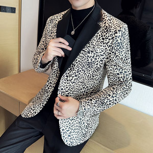 豹纹拼皮休闲西服时尚潮流西装外套DX32-P148图片