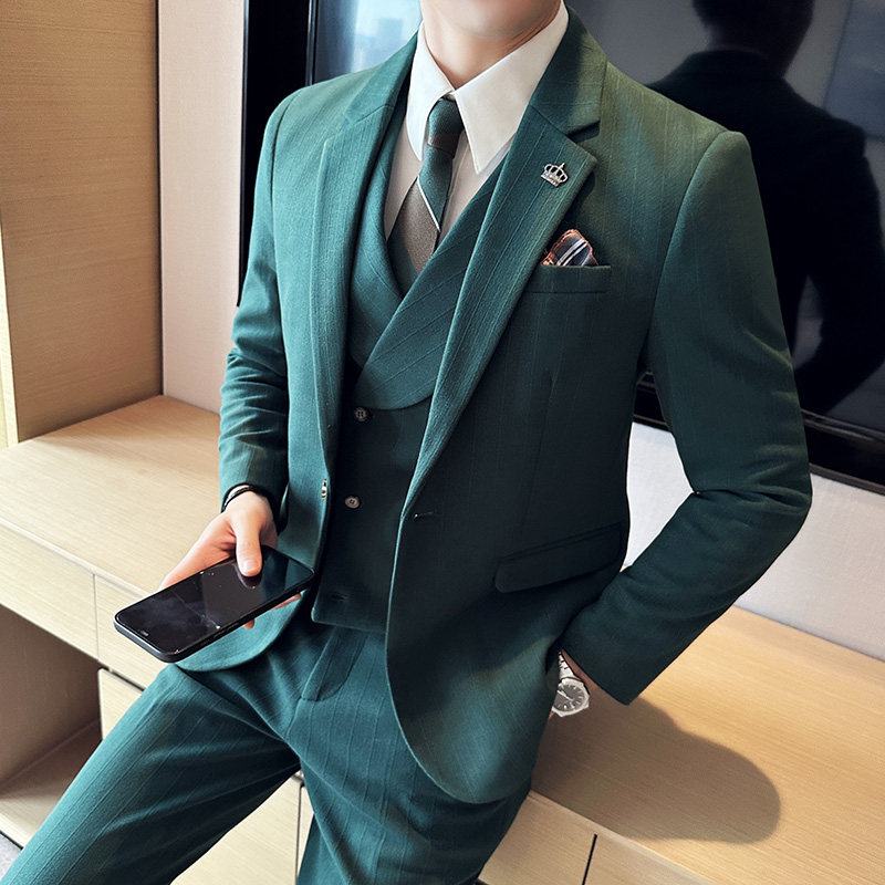 宽条纹毛呢西服韩版修身商务西装三件套1853-P280,男装西服,星座1606-1
